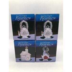 NEW Spun Art Glass Ornament Figurines On Mirror 24 Karat Gold Plated - Set of 4